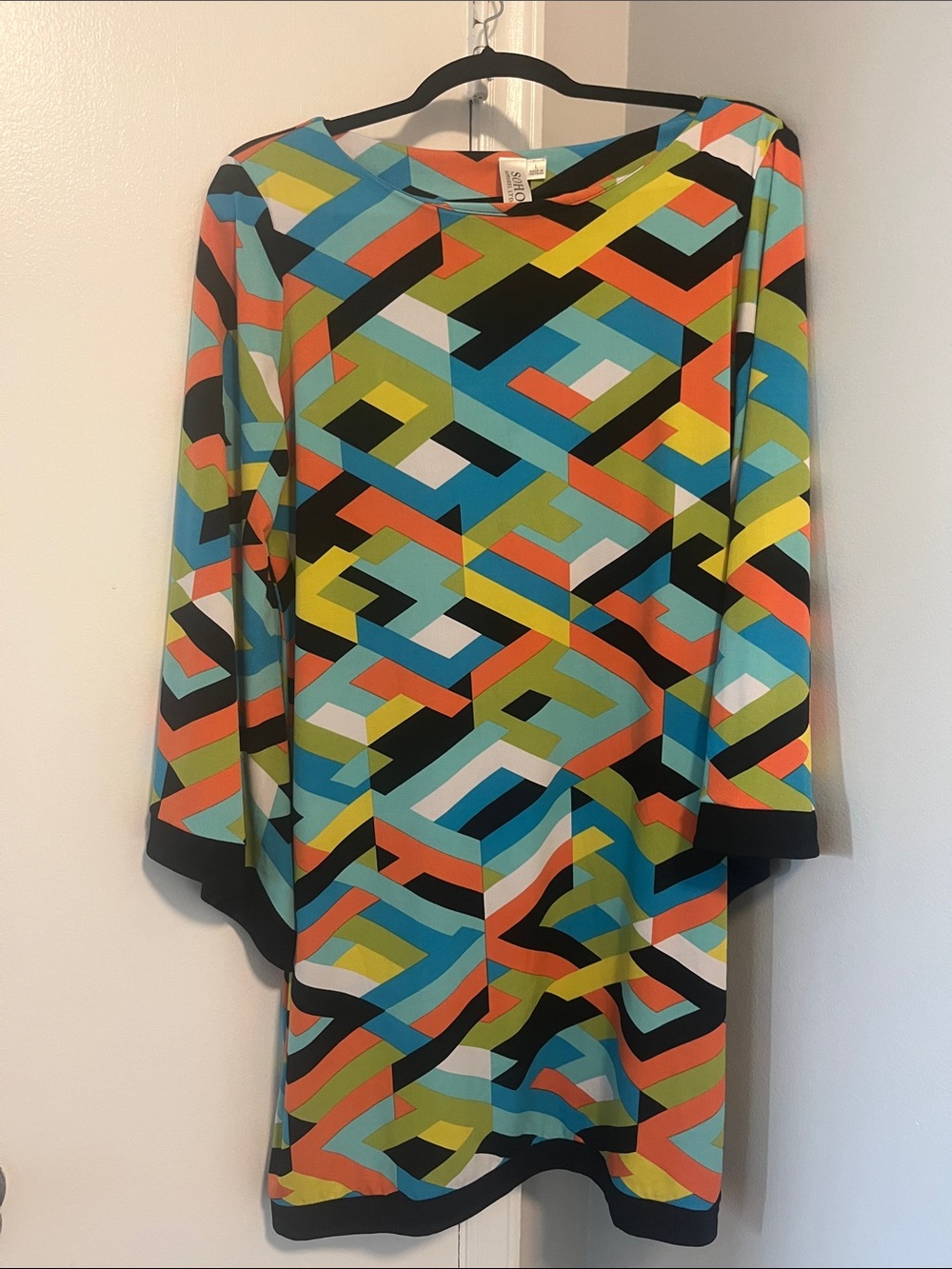 Soho Long-Sleeve Shift Dress in Multi-Color Geometric Print
